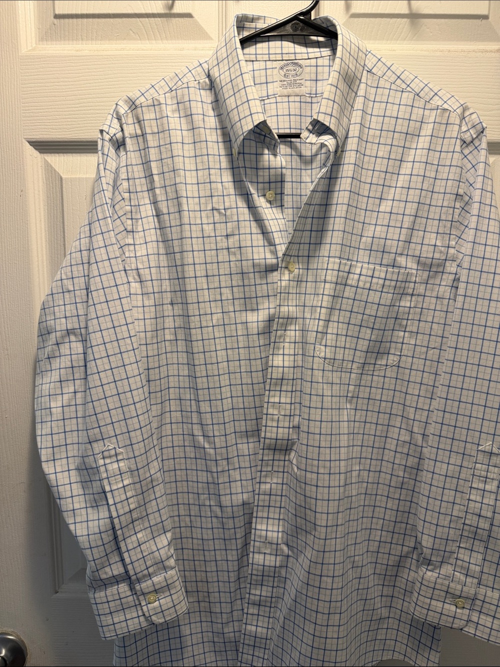 Brooks Brothers Classic White & Blue Windowpane Dress Shirt - Men's